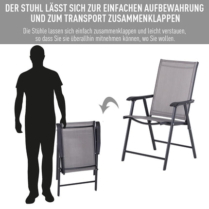 Camping folding chairs Set of 2, metal, armrests, gray