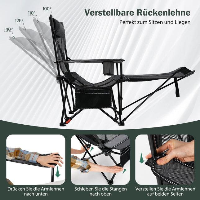 Camping Chair with Adjustable Backrest and Footrest