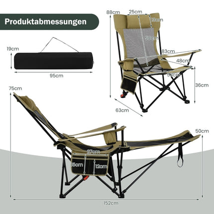 Camping Chair with Adjustable Footrest & Backrest, Khaki