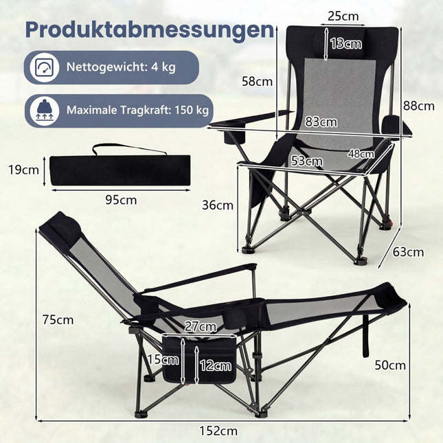 Camping Chair with Adjustable Footrest and Backrest