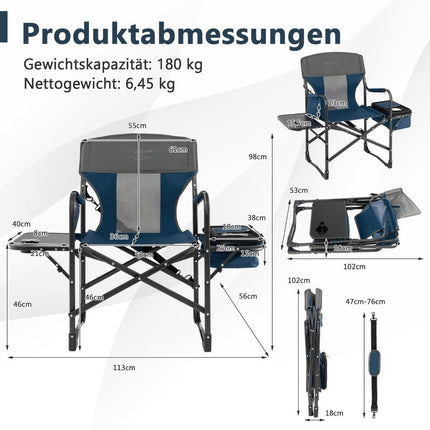 Camping Chair with Side Table Cooler Bag & Storage Bag 113 x 56 x 98 cm Blue