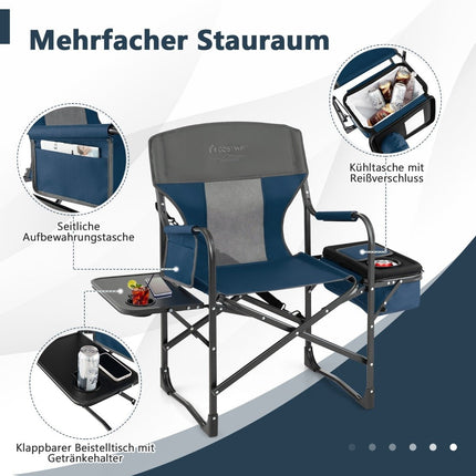 Camping Chair with Side Table Cooler Bag & Storage Bag 113 x 56 x 98 cm Blue