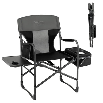 Camping Chair with Side Table, Cooler & Storage, Black