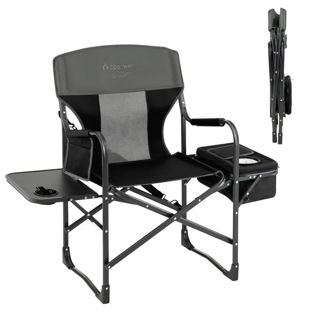 Camping Chair with Side Table, Cooler & Storage, Black