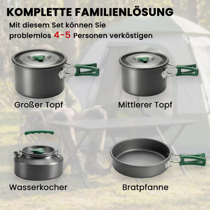 Camping Cookware Set, 5-Piece, Anti-Scald Handles, Grey