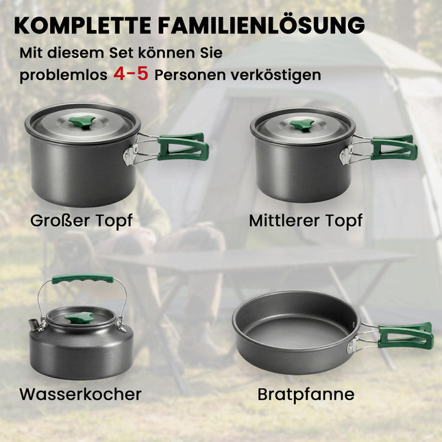 Camping Cookware Set, 5-Piece, Anti-Scald Handles, Grey