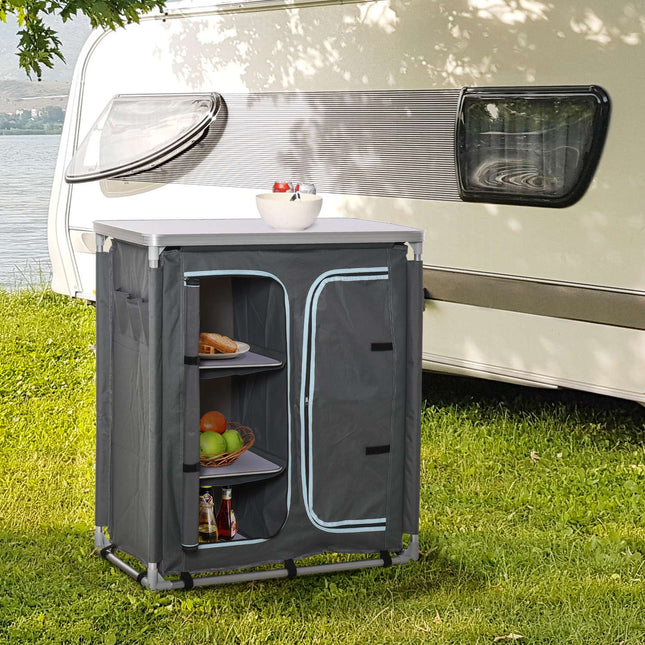 Portable camping kitchen box - worktop, bag, shelves