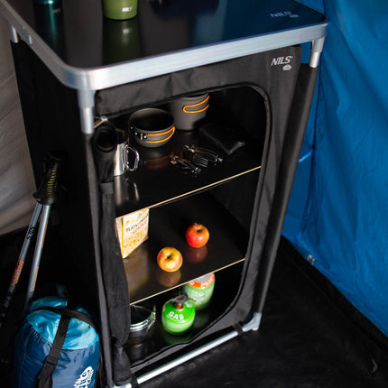 Camping Cupboard Table with Storage Shelves