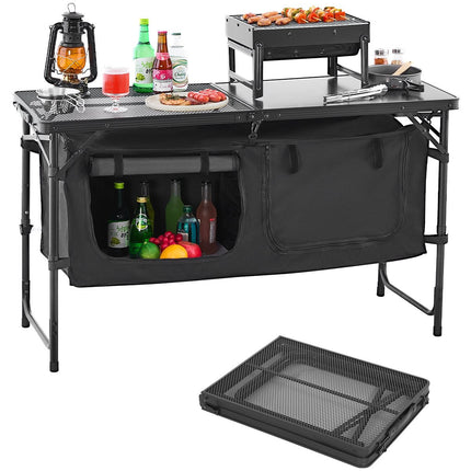 Camping Kitchen Table – Folding, 3 Heights, Aluminum Storage
