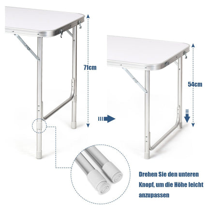 Aluminum folding camping table, 2 heights, large storage space