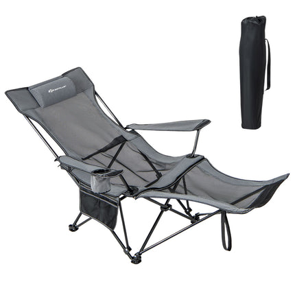 Camping Lounge Chair – Adjustable Backrest, Detachable Footrest, Gray