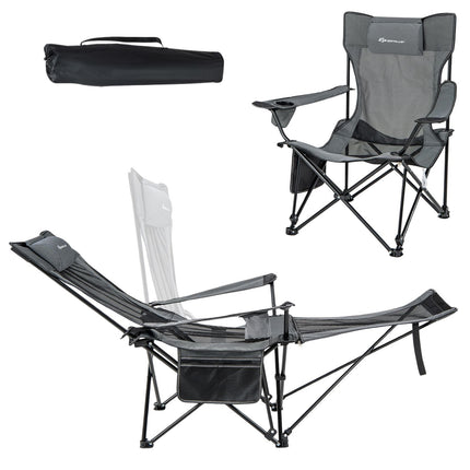 Camping Lounge Chair – Adjustable Backrest, Detachable Footrest, Gray