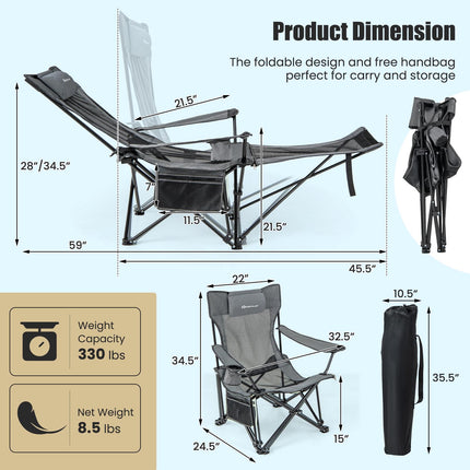 Camping Lounge Chair – Adjustable Backrest, Detachable Footrest, Gray