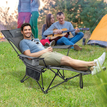 Camping Lounge Chair – Adjustable Backrest, Detachable Footrest, Gray