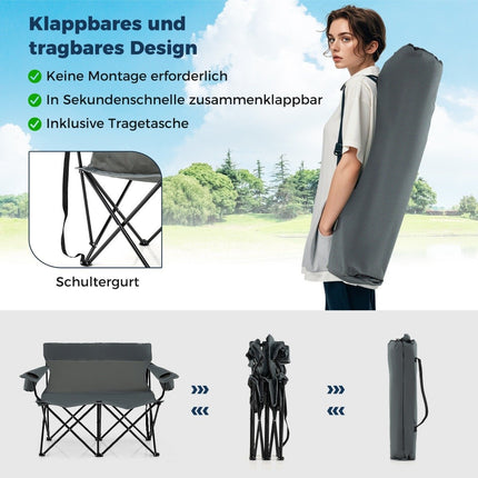 Camping Loveseat Chair for 2 with Cup Holders & Bag