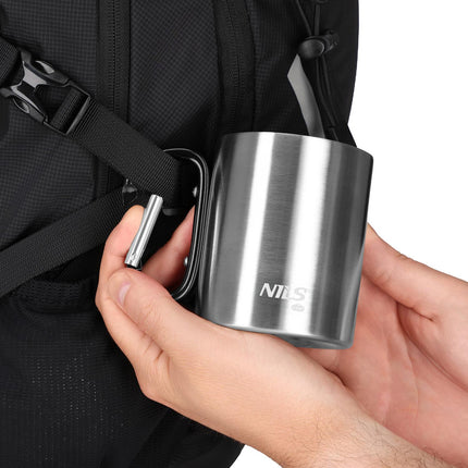 Camping Mug with Carabiner, 300ml Stainless Steel