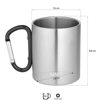 Camping Mug with Carabiner, 300ml Stainless Steel