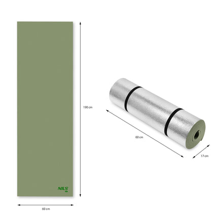 Camping Sleeping Mat, EVA Foam, Aluminum, 190x60x1.2 cm, Green