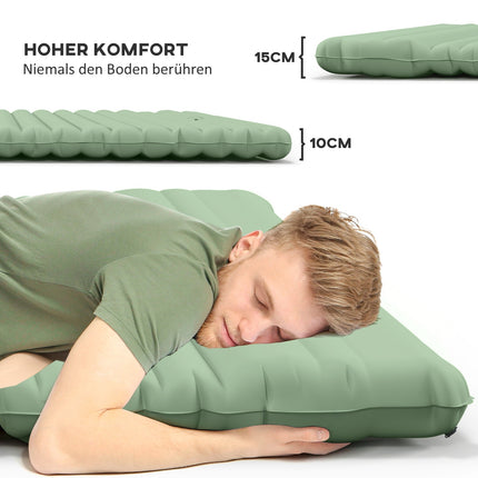 Self-inflating camping air mattress for 2 people, 150 kg capacity