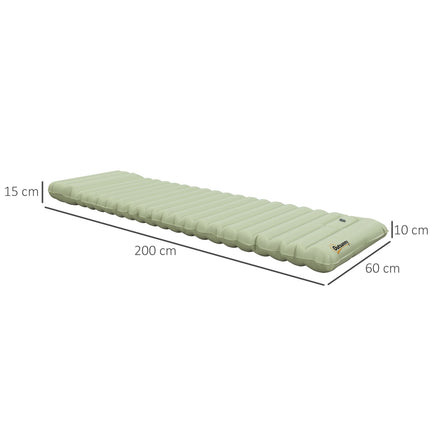 Water-repellent camping air mattress with foot pump, green