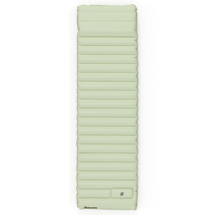 Water-repellent camping air mattress with foot pump, green