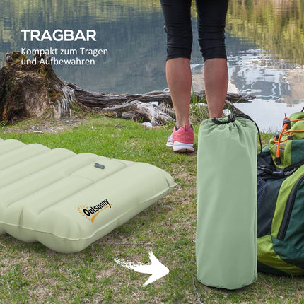 Water-repellent camping air mattress with foot pump, green