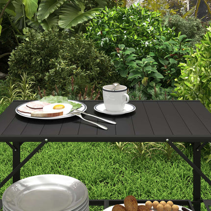 Folding camping table, metal - 2 shelves, 4 side tables