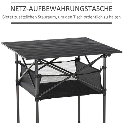 Lightweight black aluminum folding camping table 70x70x69cm