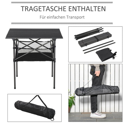 Lightweight black aluminum folding camping table 70x70x69cm