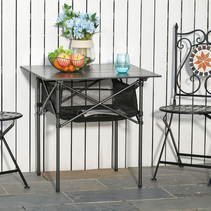 Lightweight black aluminum folding camping table 70x70x69cm