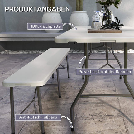 Folding Camping table for 6, HDPE, 180x75x73 cm White