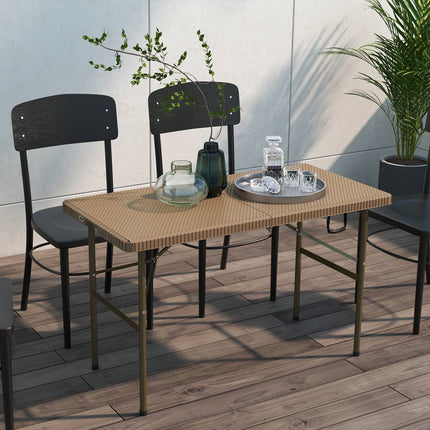 Folding camping table for 4 – Rattan look, brown HDPE