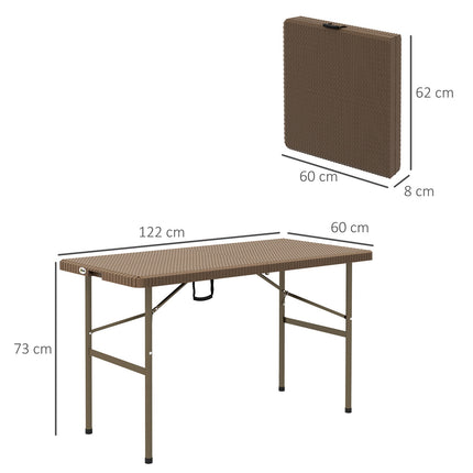 Folding camping table for 4 – Rattan look, brown HDPE