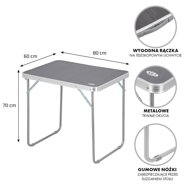 Camping Table, Graphite, 80x60x70 cm, Foldable
