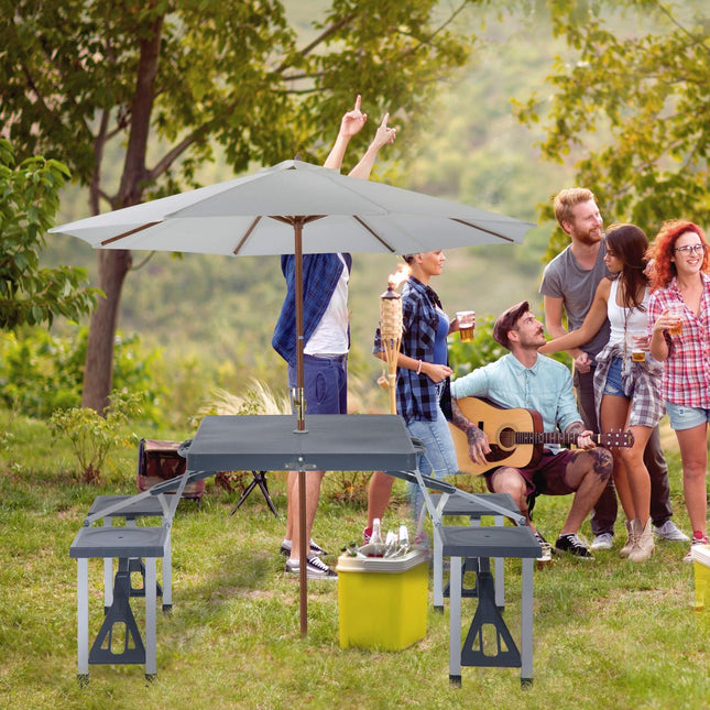 Camping table set in aluminum with 4 folding seats