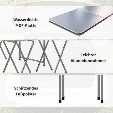 Folding aluminum camping table with 6 chairs, grey
