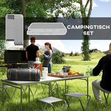 Folding aluminum camping table with 6 chairs, grey
