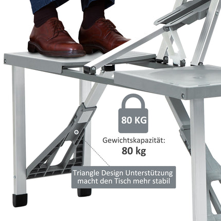 Folding camping picnic table with 4 aluminum chairs