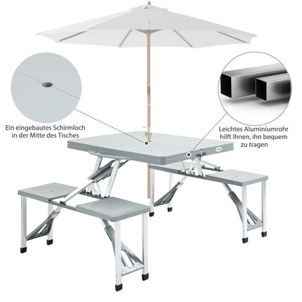 Folding camping picnic table with 4 aluminum chairs