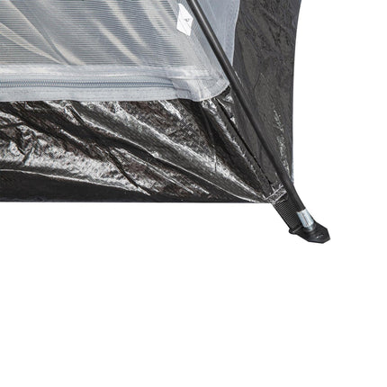 Two-person camping tent with fiberglass poles, dark green