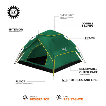 Camping Tent, 3-Person, 3000mm Waterproof