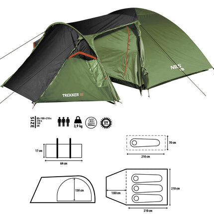 Camping Tent, 3-Person, Lightweight, Easy Setup