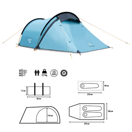 Camping Tent – 3-Person, Waterproof, Blue