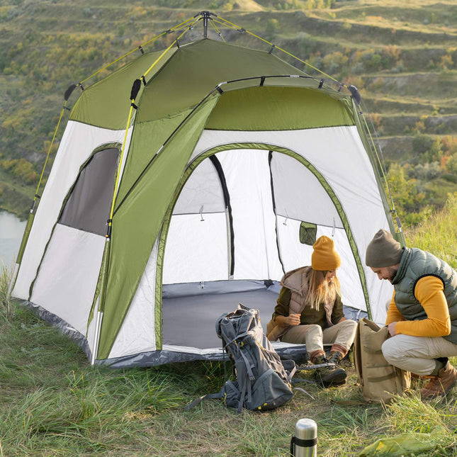 4-person camping tent, easy installation, weatherproof, green-grey