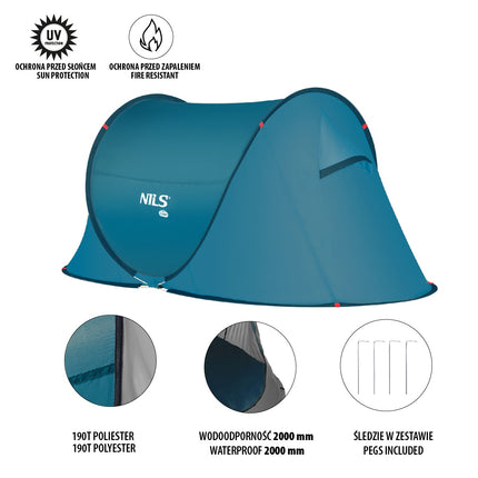 Camping Tent, Blue, 4-Person, Waterproof