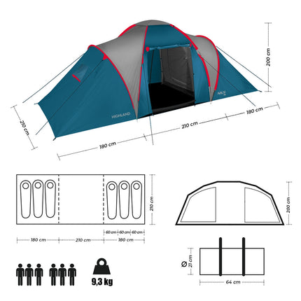Camping Tent, Blue-Light Gray, 2-Person, Waterproof
