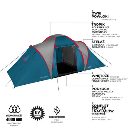 Camping Tent, Blue-Light Gray, 2-Person, Waterproof