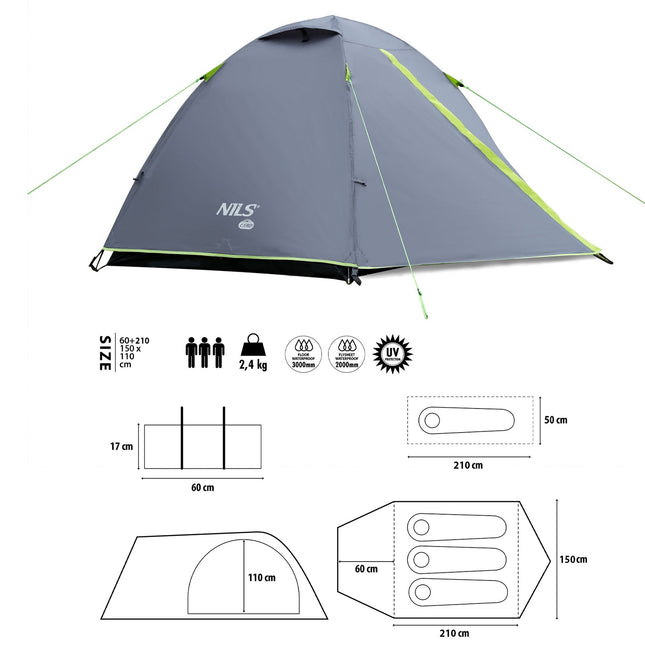 Camping Tent, Dark Gray, 4-Person, Waterproof