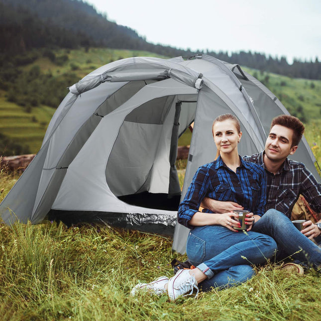 Camping tent for 2-3 people, door & mesh window, grey