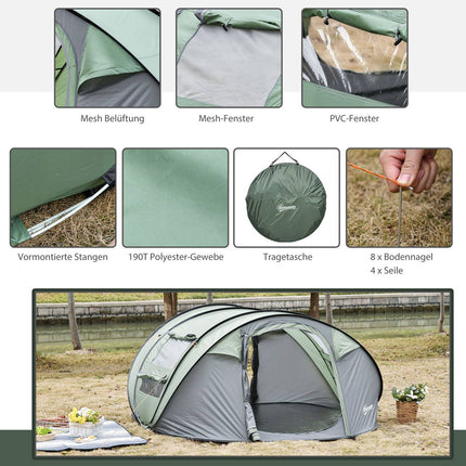 Camping tent for 4-5 people, dark green/grey, waterproof